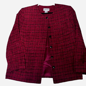 Womens SZ 18  Blazer Suit Jacket Red Evening Dressy Professional Window Pane